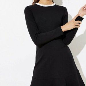 LOFT Long Sleeve Black Ruffle Flounce Flare Dress